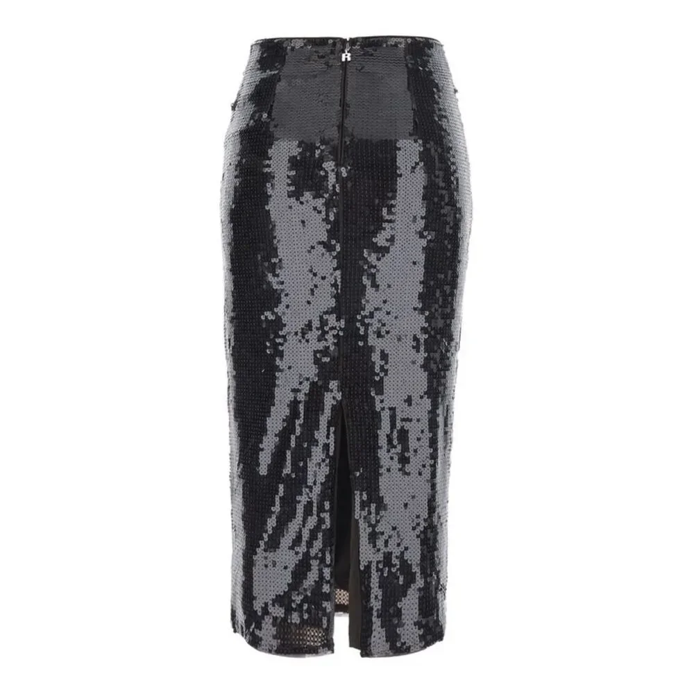 Rotate Women Brown Pencil Skirt With All-Over Sequins In Tech Fabric For Women